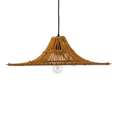 Boho Κρεμαστό Φωτιστικό PALERMO Μονόφωτο 1 x E27 AC220-240V IP20 - Φ60 x Υ18cm - Μπεζ Καφέ Ξύλινο Μπαμπού Πλέγμα GloboStar® PALERMO 02310 Boho Κρεμαστό Φωτιστικό Πλέγμα Μονόφωτο 1 x E27 IP20 Καφέ Ξύλο - Μ60 x Π60 x Υ18cm