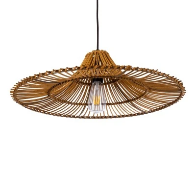 Boho Κρεμαστό Φωτιστικό PALERMO Μονόφωτο 1 x E27 AC220-240V IP20 - Φ60 x Υ18cm - Μπεζ Καφέ Ξύλινο Μπαμπού Πλέγμα GloboStar® PALERMO 02310 Boho Κρεμαστό Φωτιστικό Πλέγμα Μονόφωτο 1 x E27 IP20 Καφέ Ξύλο - Μ60 x Π60 x Υ18cm