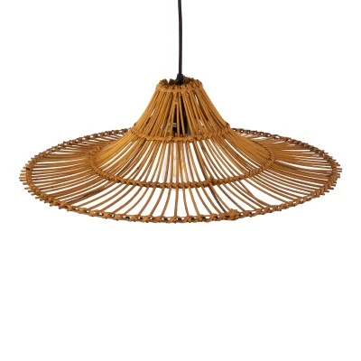 Boho Κρεμαστό Φωτιστικό PALERMO Μονόφωτο 1 x E27 AC220-240V IP20 - Φ60 x Υ18cm - Μπεζ Καφέ Ξύλινο Μπαμπού Πλέγμα GloboStar® PALERMO 02310 Boho Κρεμαστό Φωτιστικό Πλέγμα Μονόφωτο 1 x E27 IP20 Καφέ Ξύλο - Μ60 x Π60 x Υ18cm