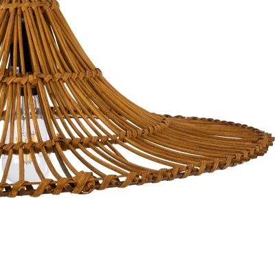 Boho Κρεμαστό Φωτιστικό PALERMO Μονόφωτο 1 x E27 AC220-240V IP20 - Φ60 x Υ18cm - Μπεζ Καφέ Ξύλινο Μπαμπού Πλέγμα GloboStar® PALERMO 02310 Boho Κρεμαστό Φωτιστικό Πλέγμα Μονόφωτο 1 x E27 IP20 Καφέ Ξύλο - Μ60 x Π60 x Υ18cm