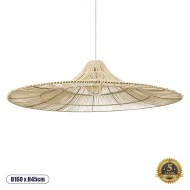 Boho Κρεμαστό Φωτιστικό PALERMO Μονόφωτο 1 x E27 AC220-240V IP20 - Φ160 x Υ45cm - Μπεζ Ξύλινο Μπαμπού Πλέγμα