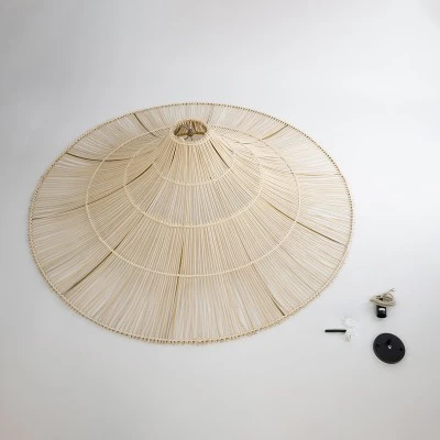 GloboStar® PALERMO 02311 Boho Κρεμαστό Φωτιστικό Πλέγμα Μονόφωτο 1 x E27 IP20 Μπεζ Ξύλο - Μ160 x Π160 x Υ45cm