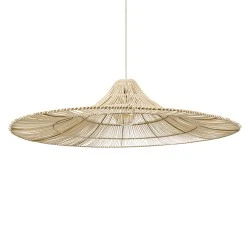 Boho Κρεμαστό Φωτιστικό PALERMO Μονόφωτο 1 x E27 AC220-240V IP20 - Φ160 x Υ45cm - Μπεζ Ξύλινο Μπαμπού Πλέγμα