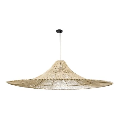 GloboStar® PALERMO 02311 Boho Κρεμαστό Φωτιστικό Πλέγμα Μονόφωτο 1 x E27 IP20 Μπεζ Ξύλο - Μ160 x Π160 x Υ45cm