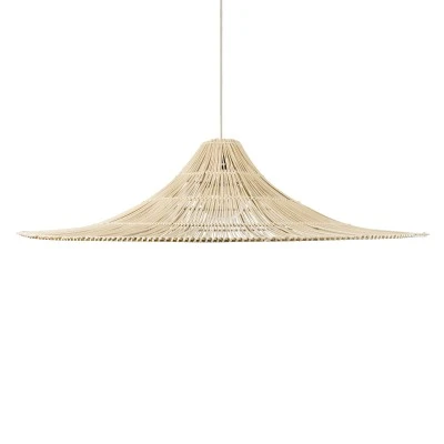 GloboStar® PALERMO 02311 Boho Κρεμαστό Φωτιστικό Πλέγμα Μονόφωτο 1 x E27 IP20 Μπεζ Ξύλο - Μ160 x Π160 x Υ45cm