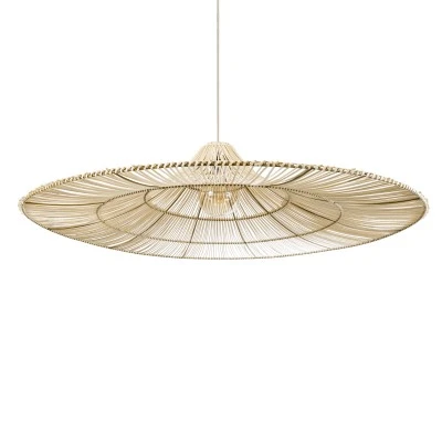 GloboStar® PALERMO 02311 Boho Κρεμαστό Φωτιστικό Πλέγμα Μονόφωτο 1 x E27 IP20 Μπεζ Ξύλο - Μ160 x Π160 x Υ45cm