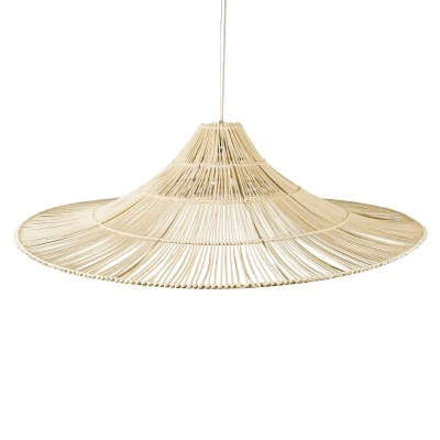 GloboStar® PALERMO 02311 Boho Κρεμαστό Φωτιστικό Πλέγμα Μονόφωτο 1 x E27 IP20 Μπεζ Ξύλο - Μ160 x Π160 x Υ45cm