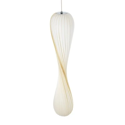 GloboStar® PRAIA 02317 Μοντέρνο Κρεμαστό Φωτιστικό Πλέγμα Δίφωτο 2 x E27 IP20 Μπεζ & Λευκό Ξύλο - Μ25 x Π25 x Υ145cm