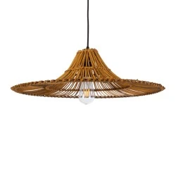 Boho Κρεμαστό Φωτιστικό PALERMO Μονόφωτο 1 x E27 AC220-240V IP20 - Φ60 x Υ18cm - Μπεζ Καφέ Ξύλινο Μπαμπού Πλέγμα