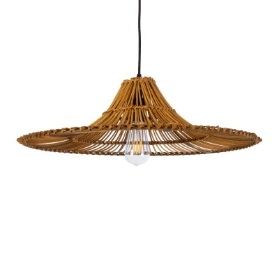 Boho Κρεμαστό Φωτιστικό PALERMO Μονόφωτο 1 x E27 AC220-240V IP20 - Φ60 x Υ18cm - Μπεζ Καφέ Ξύλινο Μπαμπού Πλέγμα GloboStar® PALERMO 02310 Boho Κρεμαστό Φωτιστικό Πλέγμα Μονόφωτο 1 x E27 IP20 Καφέ Ξύλο - Μ60 x Π60 x Υ18cm