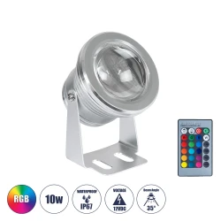 Προβολέας LED κήπου 10W 12V 500lm με δέσμη 35°και ασύρματο χειριστήριο RGB αδιάβροχο IP68