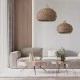 GloboStar® PANAMA 01953 Boho Κρεμαστό Φωτιστικό Καμπάνα Μονόφωτο 1 x E27 IP20 Καφέ & Μπεζ Ξύλο - Μ60 x Π60 x Υ60cm