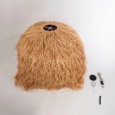 GloboStar® GUADELOUPE 02156 Boho Κρεμαστό Φωτιστικό Καμπάνα Μονόφωτο 1 x E27 IP20 Μπεζ Ράφια - Μ120 x Π120 x Υ100cm