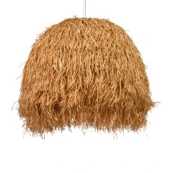 Boho Κρεμαστό Φωτιστικό Καμπάνα GUADELOUPE Μονόφωτο 1 x E27 IP20 Μπεζ Ράφια - Μ120 x Π120 x Υ100cm
