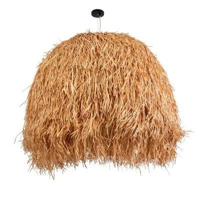 GloboStar® GUADELOUPE 02156 Boho Κρεμαστό Φωτιστικό Καμπάνα Μονόφωτο 1 x E27 IP20 Μπεζ Ράφια - Μ120 x Π120 x Υ100cm