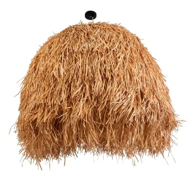GloboStar® GUADELOUPE 02156 Boho Κρεμαστό Φωτιστικό Καμπάνα Μονόφωτο 1 x E27 IP20 Μπεζ Ράφια - Μ120 x Π120 x Υ100cm
