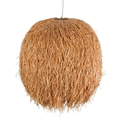 GloboStar® GUADELOUPE 02156 Boho Κρεμαστό Φωτιστικό Καμπάνα Μονόφωτο 1 x E27 IP20 Μπεζ Ράφια - Μ120 x Π120 x Υ100cm