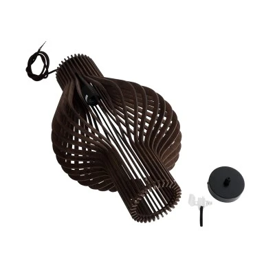 Boho Κρεμαστό Φωτιστικό MIHIRO Μονόφωτο 1 x E27 AC220-240V IP20 - Φ32 x Υ56cm - Καφέ Σκούρο Ξύλινο Πλέγμα GloboStar® MIHIRO 02173 Boho Κρεμαστό Φωτιστικό Πλέγμα Μονόφωτο 1 x E27 IP20 Καφέ Ξύλο - Μ32 x Π32 x Υ56cm