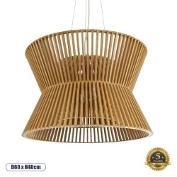 Boho Κρεμαστό Φωτιστικό BIMINI Μονόφωτο 1 x E27 AC220-240V IP20 - Φ60 x Υ40cm - Καφέ Ξύλινο Πλέγμα Καμπάνα
