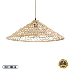 Boho Κρεμαστό Φωτιστικό KAIA Μονόφωτο 1 x E27 AC220-240V IP20 - Φ60 x Υ20cm - Μπεζ Ξύλινο Μπαμπού Πλέγμα Καμπάνα