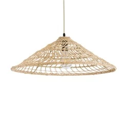 Boho Κρεμαστό Φωτιστικό KAIA Μονόφωτο 1 x E27 AC220-240V IP20 - Φ60 x Υ20cm - Μπεζ Ξύλινο Μπαμπού Πλέγμα Καμπάνα