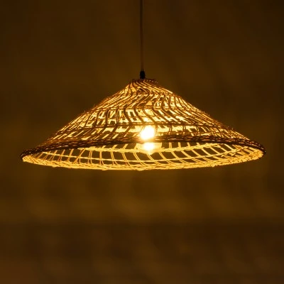 GloboStar® KAIA 02346 Boho Κρεμαστό Φωτιστικό Καμπάνα Μονόφωτο 1 x E27 IP20 Μπεζ Ξύλο - Μ60 x Π60 x Υ20cm