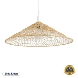 Boho Κρεμαστό Φωτιστικό KAIA Μονόφωτο 1 x E27 AC220-240V IP20 - Φ80 x Υ26cm - Μπεζ Ξύλινο Μπαμπού Πλέγμα Καμπάνα