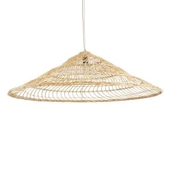 Boho Κρεμαστό Φωτιστικό KAIA Μονόφωτο 1 x E27 AC220-240V IP20 - Φ100 x Υ30cm - Μπεζ Ξύλινο Μπαμπού Πλέγμα Καμπάνα