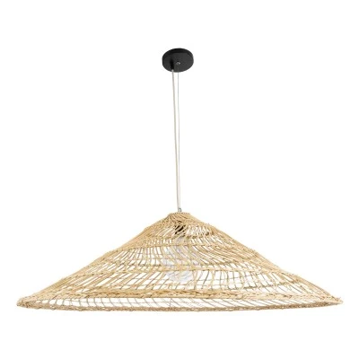 GloboStar® KAIA 02348 Boho Κρεμαστό Φωτιστικό Καμπάνα Μονόφωτο 1 x E27 IP20 Μπεζ Ξύλο - Μ100 x Π100 x Υ30cm