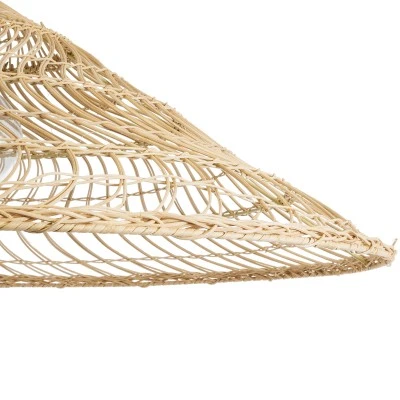 GloboStar® KAIA 02348 Boho Κρεμαστό Φωτιστικό Καμπάνα Μονόφωτο 1 x E27 IP20 Μπεζ Ξύλο - Μ100 x Π100 x Υ30cm
