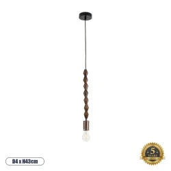Κρεμαστό Φωτιστικό Vintage Μονόφωτο 1 x E27 AC220-240V IP20 - Φ4 x Υ43cm - Καφέ Σκούρο Ξύλινο Ανάρτηση