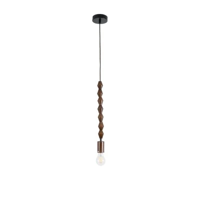 GloboStar® FRANKLIN 00695 Vintage Κρεμαστό Φωτιστικό Οροφής Μονόφωτο 1 x E27 AC220-240V IP20 - Φ4 x Υ43cm - Καφέ Σκούρο Ξύλινο Ανάρτηση - 5 Χρόνια Εγγύηση
