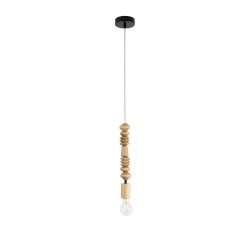 Vintage Κρεμαστό Φωτιστικό BEADS Μονόφωτο 1 x E27 AC220-240V IP20 - Φ5 x Υ33cm - Μπεζ Ξύλινο Ανάρτηση