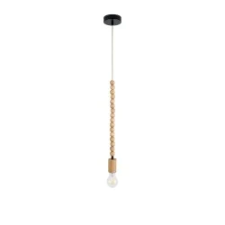 Vintage Κρεμαστό Φωτιστικό BEADS Μονόφωτο 1 x E27 AC220-240V IP20 - Φ4 x Υ47cm - Μπεζ Ξύλινο Ανάρτηση