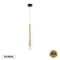 Vintage Κρεμαστό Φωτιστικό BEADS Μονόφωτο 1 x E27 AC220-240V IP20 - Φ4 x Υ43cm - Μπεζ Ξύλινο Ανάρτηση