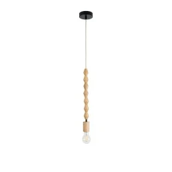 Vintage Κρεμαστό Φωτιστικό BEADS Μονόφωτο 1 x E27 AC220-240V IP20 - Φ4 x Υ43cm - Μπεζ Ξύλινο Ανάρτηση