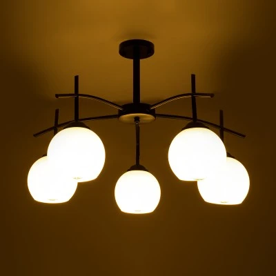 Φωτιστικό οροφής μοντέρνο πολύφωτο LUNA μαύρο μεταλλικό με λευκό γυαλί 5xE27 Μ60xΠ60xΥ43cm
