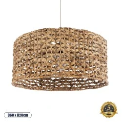 Boho Κρεμαστό Φωτιστικό MANGATA Μονόφωτο 1 x E27 AC220-240V IP20 - Φ60 x Υ28cm - Καφέ Water Hyacinth - Υδρουάκινθος Πλέγμα Καμπάνα