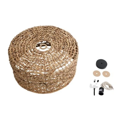 GloboStar® MANGATA 01849 Boho Κρεμαστό Φωτιστικό Οροφής Μονόφωτο 1 x E27 AC220-240V IP20 - Φ60 x Υ28cm - Καφέ Water Hyacinth - Υδρουάκινθος Πλέγμα Καμπάνα