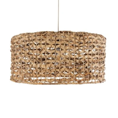 GloboStar® MANGATA 01849 Boho Κρεμαστό Φωτιστικό Οροφής Μονόφωτο 1 x E27 AC220-240V IP20 - Φ60 x Υ28cm - Καφέ Water Hyacinth - Υδρουάκινθος Πλέγμα Καμπάνα