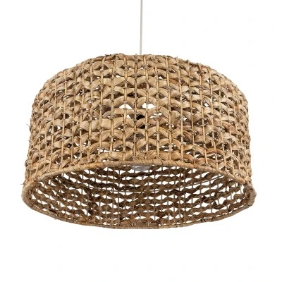 GloboStar® MANGATA 01849 Boho Κρεμαστό Φωτιστικό Οροφής Μονόφωτο 1 x E27 AC220-240V IP20 - Φ60 x Υ28cm - Καφέ Water Hyacinth - Υδρουάκινθος Πλέγμα Καμπάνα