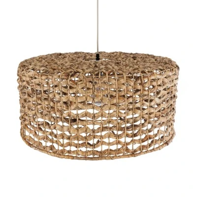 GloboStar® MANGATA 01849 Boho Κρεμαστό Φωτιστικό Οροφής Μονόφωτο 1 x E27 AC220-240V IP20 - Φ60 x Υ28cm - Καφέ Water Hyacinth - Υδρουάκινθος Πλέγμα Καμπάνα