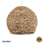 Boho Κρεμαστό Φωτιστικό MANGATA  Μονόφωτο 1 x E27 AC220-240V IP20 - Φ60 x Υ50cm - Καφέ Water Hyacinth - Υδρουάκινθος Πλέγμα Καμπάνα