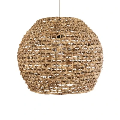 GloboStar® MANGATA 01851 Boho Κρεμαστό Φωτιστικό Οροφής Μονόφωτο 1 x E27 AC220-240V IP20 - Φ60 x Υ50cm - Καφέ Water Hyacinth - Υδρουάκινθος Πλέγμα Καμπάνα - 5 Χρόνια Εγγύηση