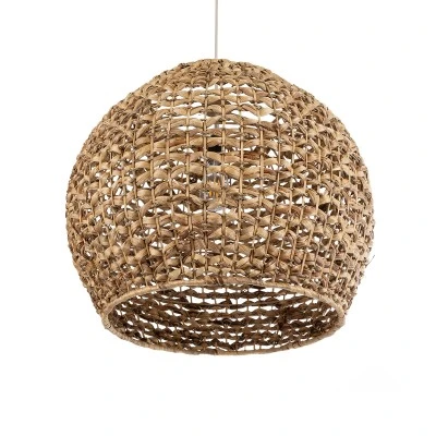 GloboStar® MANGATA 01851 Boho Κρεμαστό Φωτιστικό Οροφής Μονόφωτο 1 x E27 AC220-240V IP20 - Φ60 x Υ50cm - Καφέ Water Hyacinth - Υδρουάκινθος Πλέγμα Καμπάνα - 5 Χρόνια Εγγύηση