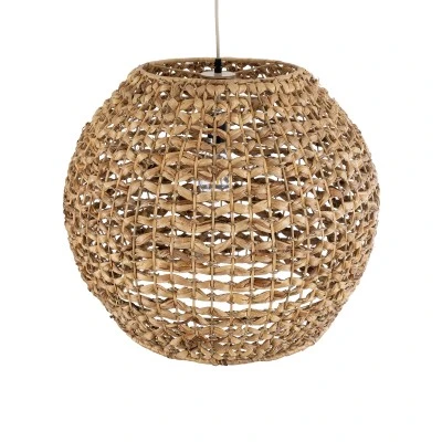 GloboStar® MANGATA 01851 Boho Κρεμαστό Φωτιστικό Οροφής Μονόφωτο 1 x E27 AC220-240V IP20 - Φ60 x Υ50cm - Καφέ Water Hyacinth - Υδρουάκινθος Πλέγμα Καμπάνα - 5 Χρόνια Εγγύηση
