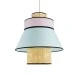 GloboStar® SAIGE 01920 Boho Κρεμαστό Φωτιστικό Πλέγμα Μονόφωτο 1 x E27 IP20 Μπεζ Ξύλο με Πολύχρωμο Ύφασμα - Μ50 x Π50 x Υ54cm