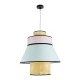 GloboStar® SAIGE 01920 Boho Κρεμαστό Φωτιστικό Πλέγμα Μονόφωτο 1 x E27 IP20 Μπεζ Ξύλο με Πολύχρωμο Ύφασμα - Μ50 x Π50 x Υ54cm