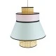 GloboStar® SAIGE 01920 Boho Κρεμαστό Φωτιστικό Πλέγμα Μονόφωτο 1 x E27 IP20 Μπεζ Ξύλο με Πολύχρωμο Ύφασμα - Μ50 x Π50 x Υ54cm