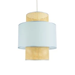 Boho Κρεμαστό Φωτιστικό SAIGE Μονόφωτο 1 x E27 AC220-240V IP20 - Φ50 x Υ60cm - Μπεζ με Γαλάζιο Ξύλινο Μπαμπού Πλέγμα